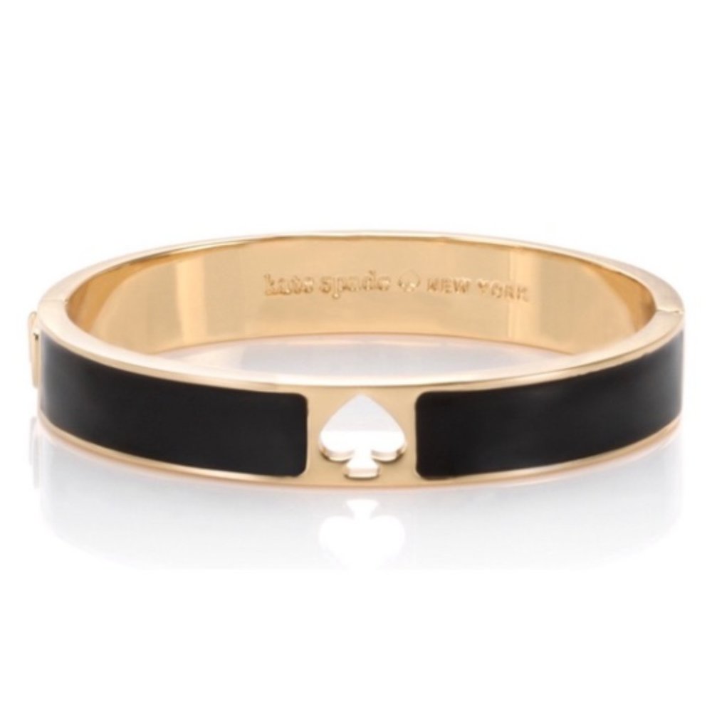 Kate Spade Hole Punch Spade Hinge Bangle Bracelet Gold Black